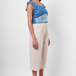 Waist Embroidered blue Linen Top - Western Era Tops for women