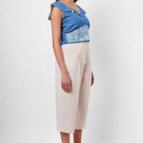 Waist Embroidered blue Linen Top - Western Era Tops for women