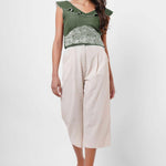 Waist Embroidered Green Linen Top - Western Era Tops for women