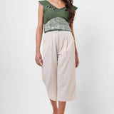 Waist Embroidered Green Linen Top - Western Era Tops for women