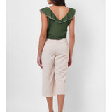 Waist Embroidered Green Linen Top - Western Era Tops for women
