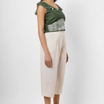 Waist Embroidered Green Linen Top - Western Era Tops for women
