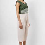 Waist Embroidered Green Linen Top - Western Era Tops for women