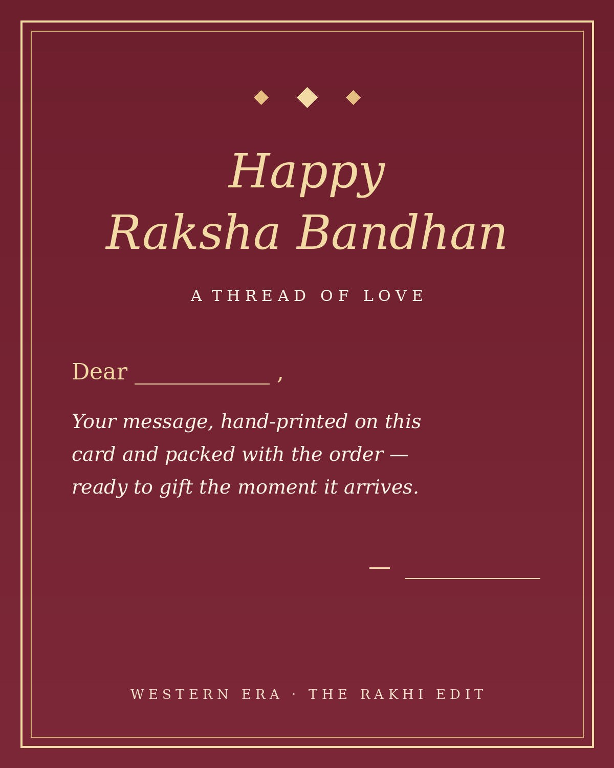 Printed Rakhi gift-note card packed with your order