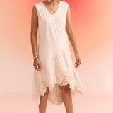 Ivory Wrap Dress with Cutwork Embroidery on Bottom