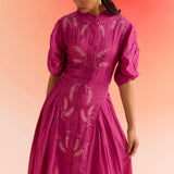 Statement Wear Pleated sleeves Dori Embroidered Dress With Spaghetti