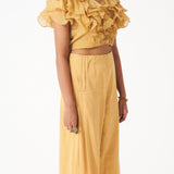 Golden Ruffled Crop Top With Pleated Pant Co-ord Set