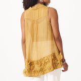 Sleeveless Organza Top with Floral Appliques and Spaghetti