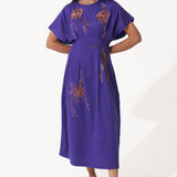 Box Pleat Cotton Midi Embroidered Dress