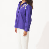 Pleated Cotton Shirt With Embellished Patch Detail