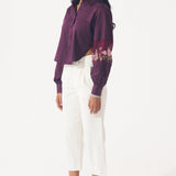 Cotton shirt with Floral Embroidered Sleeve