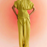 Smoked Top with Pleated Sleeves and Wrap Trouser Cordset