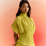 Smoked Top with Pleated Sleeves and Wrap Trouser Cordset