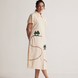 Off White Long Shirt Dress With Front and Back Tree Embroidery