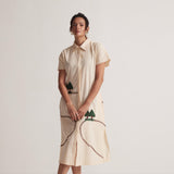 Off White Long Shirt Dress With Front and Back Tree Embroidery