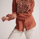 Rust Cotton Full Sleeve Shirt with Front Ruffles - Western Era  Tops