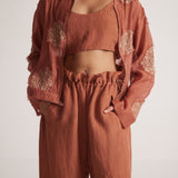 Rust Baggy Trouser With Flared Waist And Elastic Draw Strings - Western Era  Bottoms