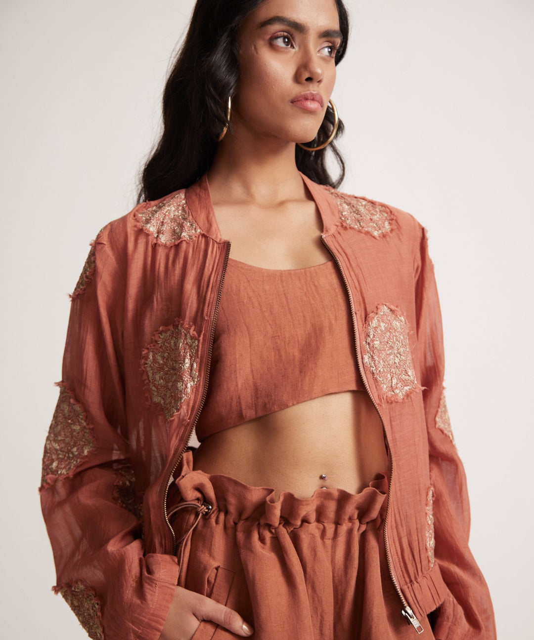 Rust Statement Wear 3-Piece Set With Zari Path Embroidery - Western Era  Embroidery