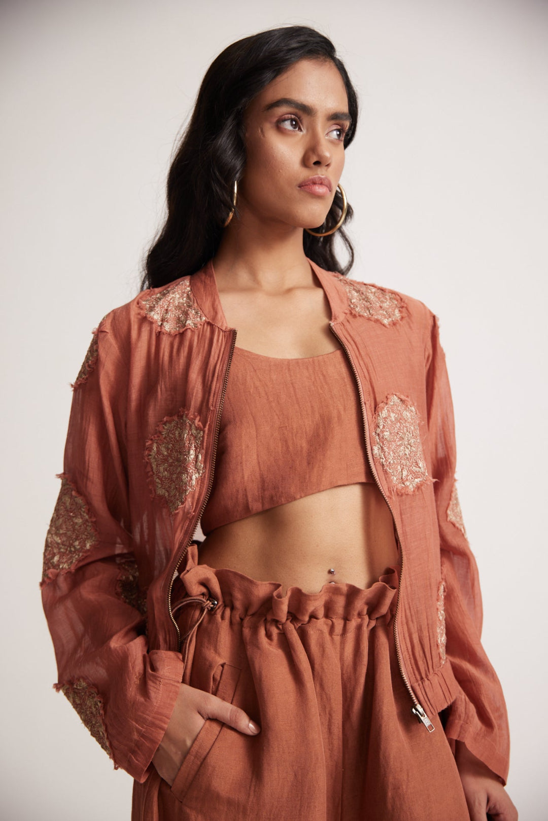 Rust Statement Wear 3-Piece Set With Zari Path Embroidery| Western Era