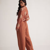 Rust Baggy Trouser With Flared Waist And Elastic Draw Strings - Western Era  Bottoms