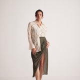 Olive Green Draped Skirt with Side Slit and Back Elastic