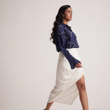 Navy Blue Oversized Cotton Shirt With Front Dori Embroidery