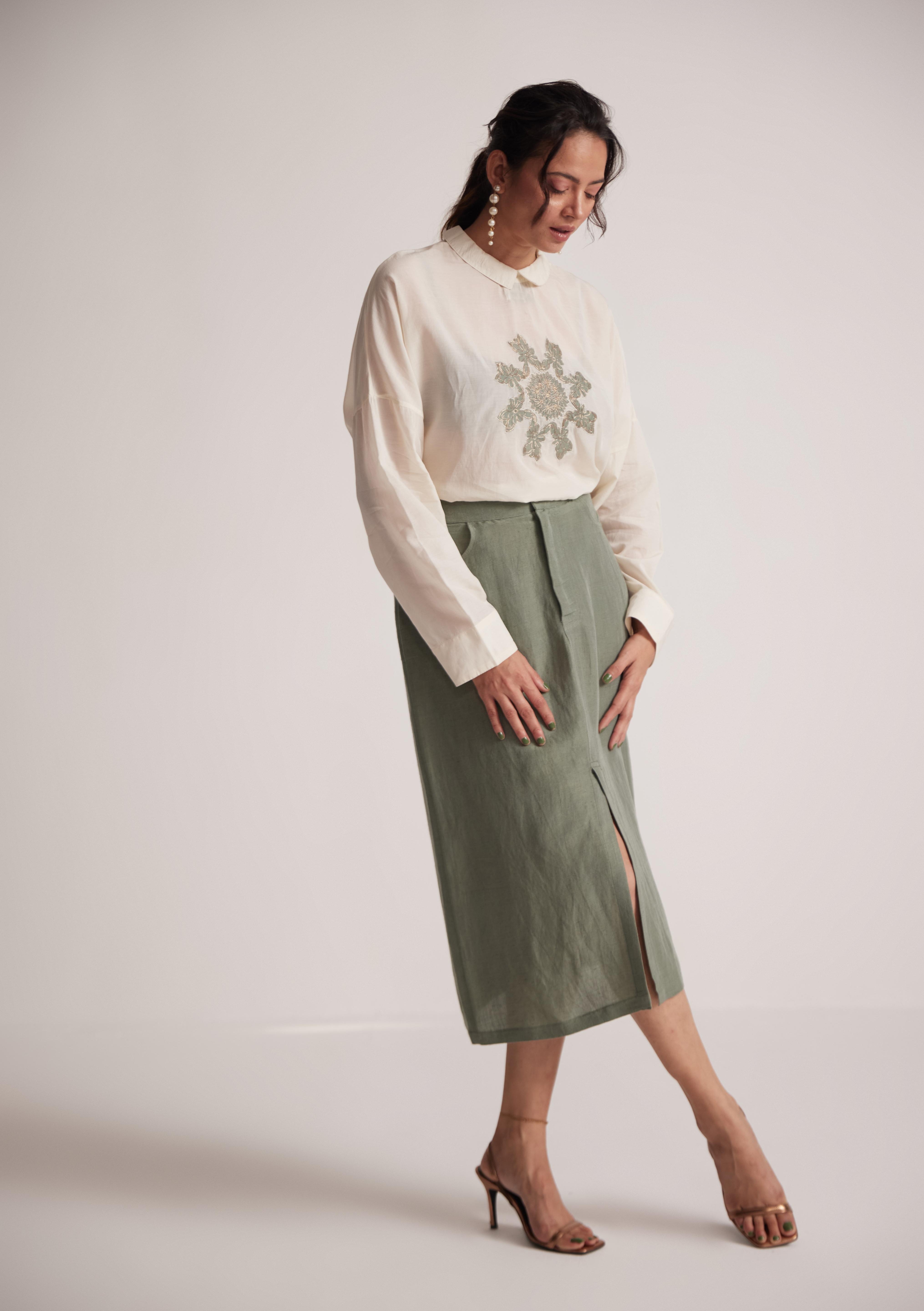 Off-White Top With Front Patch Zari Work Mandala Embroidery - Western Era  Embroidery