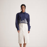 Navy Blue Collar Top With Zari Embroidered Skyline On Front - Western Era  Tops