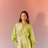 Green Tie Dye Angrakha Wrap Shirt