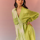 Green Tie Dye Angrakha Wrap Shirt