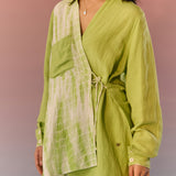 Green Tie Dye Angrakha Wrap Shirt