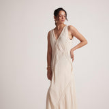 Off-White Event Wear Long Dress with Front Lace Embroidery and Pockets - Western Era  Embroidery