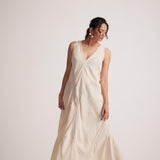 Off-White Event Wear Long Dress with Front Lace Embroidery and Pockets - Western Era  Embroidery