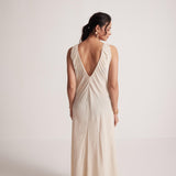 Off-White Event Wear Long Dress with Front Lace Embroidery and Pockets - Western Era  Embroidery