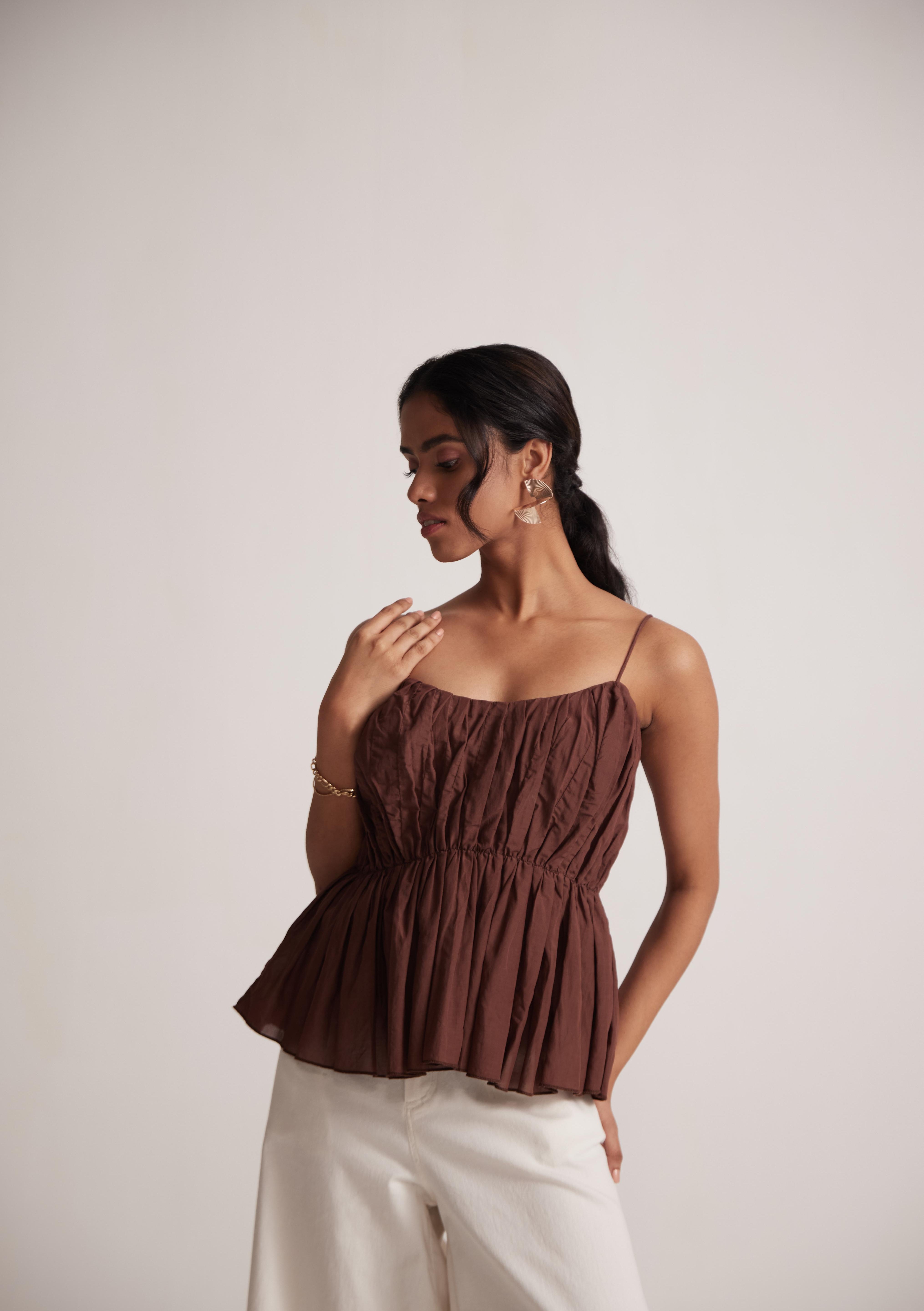 Wine Sleeveless Peplum Top With Gather On Waist - Western Era  Tops