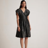 Black lurex Event Wear V- Neck Dress With Front Pin Tucks - Western Era  Dresses