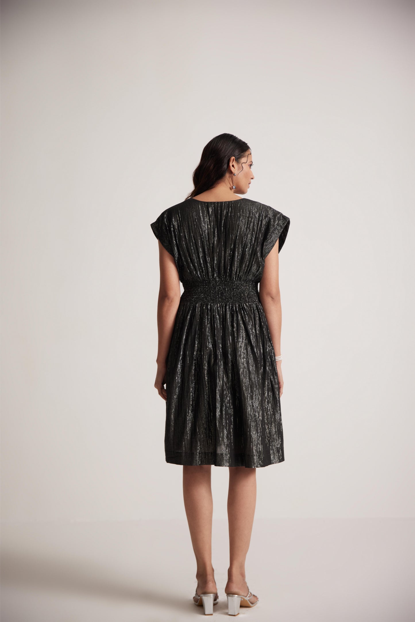 Black lurex Event Wear V- Neck Dress With Front Pin Tucks - Western Era  Dresses