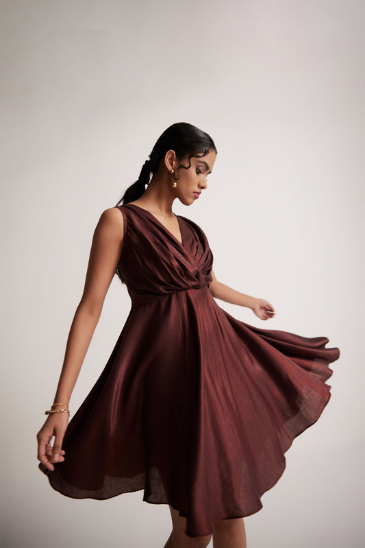 Wine Red Party Wear Dress With Front Pleats - Western Era  Dresses