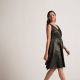 Black Lurex Party Wear Dress With Front Pleats - Western Era  Dresses