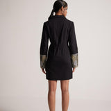 Black Dress Blazer with Zari Embroidered Cuff and Button - Western Era  Embroidery