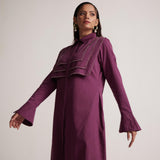 Purple Long Shirt Dress With Stone Chain On Layered Collar - Western Era  Dresses