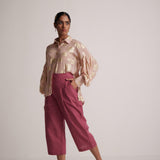 Pink Party Wear Shirt With Balloon Sleeves And Golden Buttons - Western Era  Tops