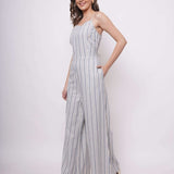 White and Blue Stripe Sleeveless Strappy Jumpsuit - Western Era Jumpsuits for women