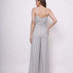 White and Blue Stripe Sleeveless Strappy Jumpsuit - Western Era Jumpsuits for women