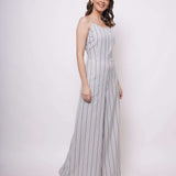 White and Blue Stripe Sleeveless Strappy Jumpsuit - Western Era Jumpsuits for women