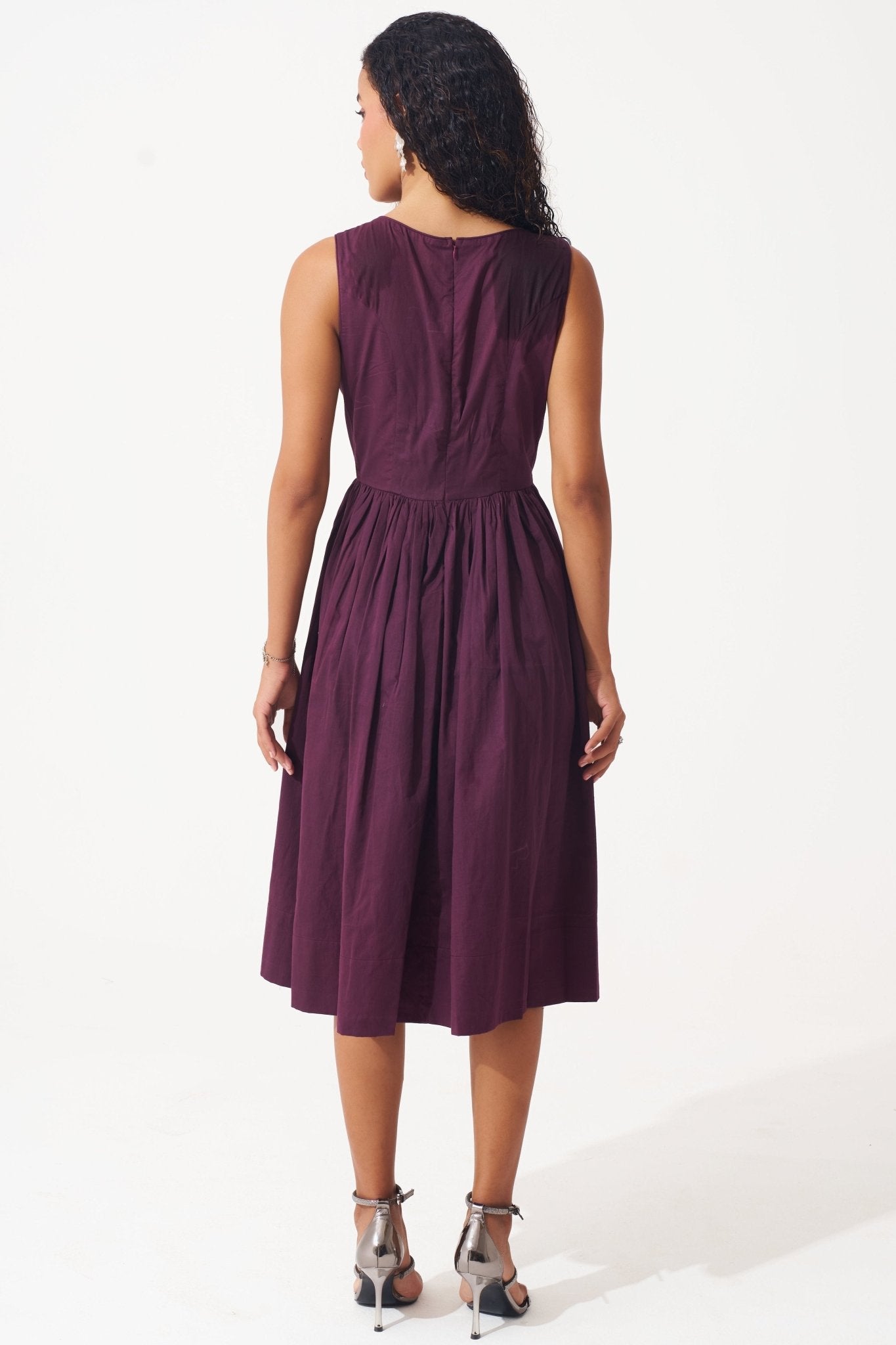 Wine Cotton Corset Dress with Gathers - Western Era Dresses for women