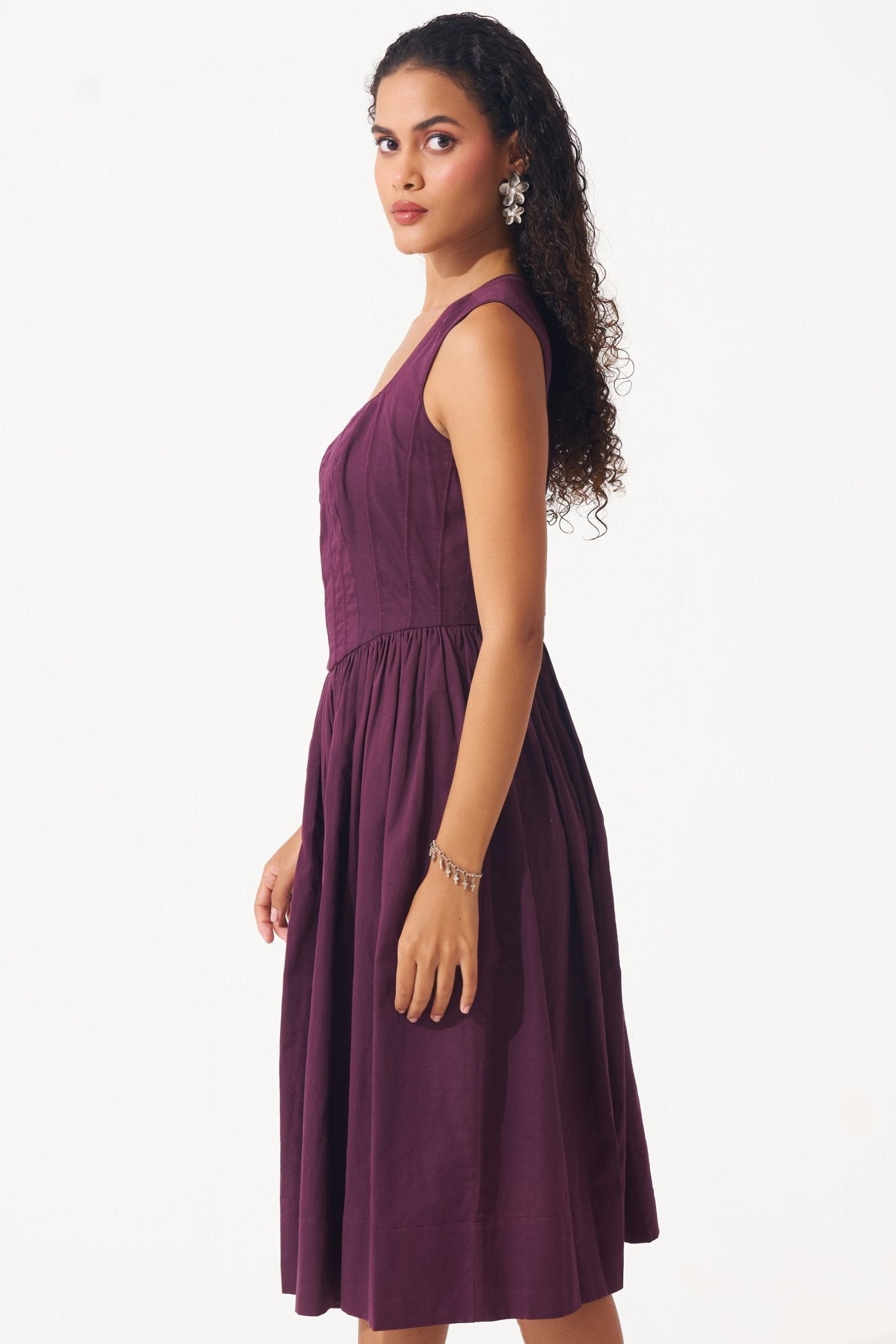 Wine Cotton Corset Dress with Gathers - Western Era Dresses for women