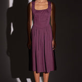 Wine Cotton Corset Dress with Gathers - Western Era Dresses for women