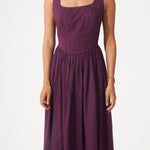 Wine Cotton Corset Dress with Gathers - Western Era Dresses for women