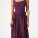 Wine Cotton Corset Dress with Gathers - Western Era Dresses for women